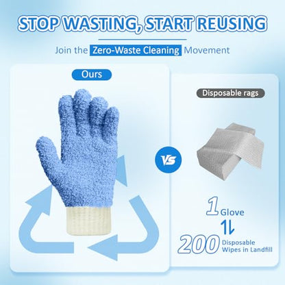 MIG4U Microfiber Dusting Gloves House Cleaning Glove for Blinds, Windows, Shutters, Furniture, and Car, Reusable Lint-Free Blue 2 Pairs S/M - color: Blue Mitten + Gloves