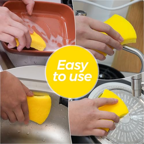 6-Pack Non-Scratch Kitchen Sponges – Durable Dish Sponges for Dishes, Pots, and Pans, Perfect for Cleaning Stainless Steel, Dishwashing, and More, Yellow - color: Yellow