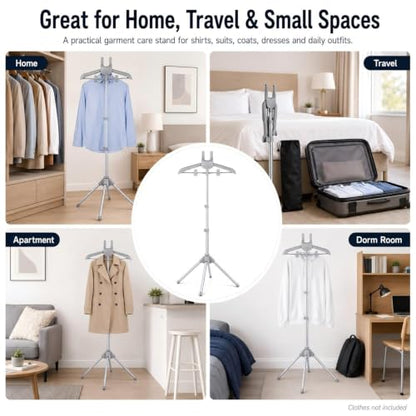 Foldable Garment Steamer Hanger Stand Kit, Adjustable Clothes Steaming Rack