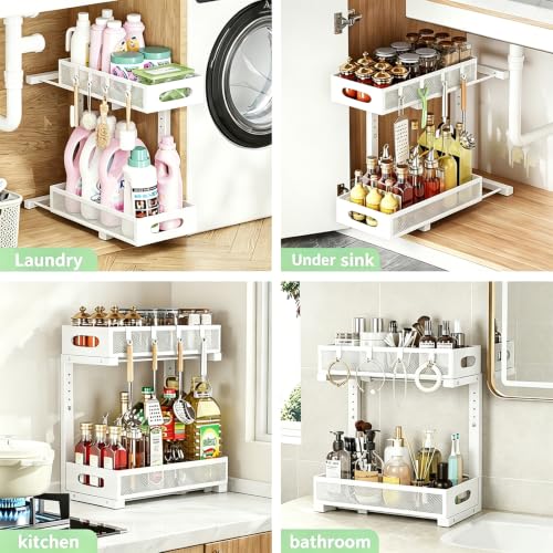 2-Pack Under Sink Organizer, 2-Tier Pull Out Cabinet Storage, White - color: White