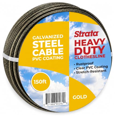 Strata 150 ft Outdoor Clothesline, Heavy-Duty Steel Core Cable - color: Light Duty, size: 150 feet