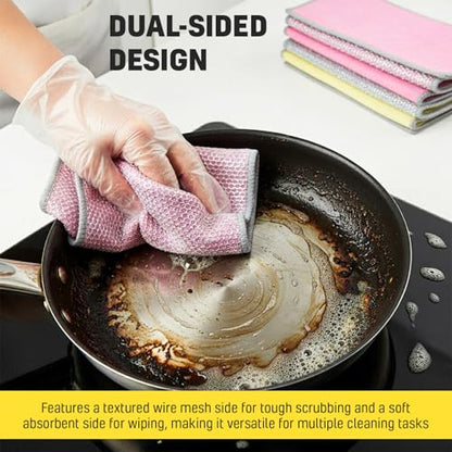 NEW 2026 | Non Scratch Wire Dishcloth | Metal Cleaning Rag for Kitchen Cookware | Silver Mesh Dishcloth | Double Sided | Metal & Coconut Fiber Scrubbers | 10 pcs Colorful Cloth - color: Orange, Pink, Green