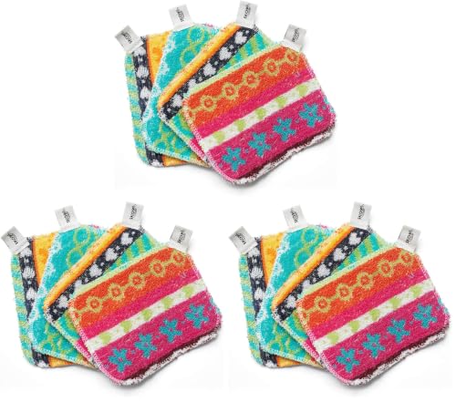Skoy Scrub, 12-Pack Reusable, Non-Scratching Dish Scrubber for Kitchen and Household Cleaning, Planet-Friendly, Dishwasher Safe Soft Scrub, Assorted Colors and Designs - color: Assorted, size: 12-Pack