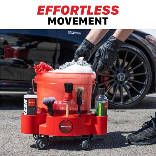 Maxshine Universal Rolling Bucket Dolly – Heavy-Duty, 5 Wheels with 2 Locks, Tool Organizer – 360° Mobility for Car Wash Supplies & Auto Detailing Organization (Black) - color: Bucket Dolly (Black)