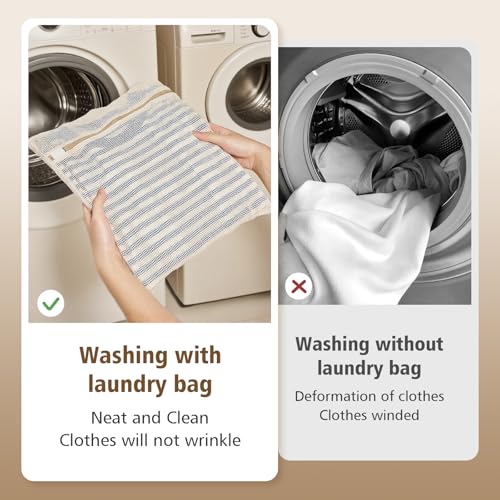 HEAVYWOOD 4-Piece Cotton Mesh Landry Bag Organic Wash Bag for Washing Machine Lingerie Bags for Washing Delicates with Sturdy Anti-Rust Zipper Clothes Washing Bag (4Bags, S) - size: 4 Small