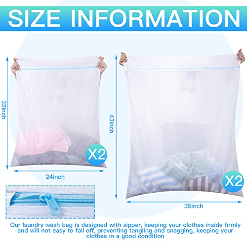 Windyun 4 Pcs Jumbo Mesh Laundry Bags, Large Zippered Dryer Wash Bags