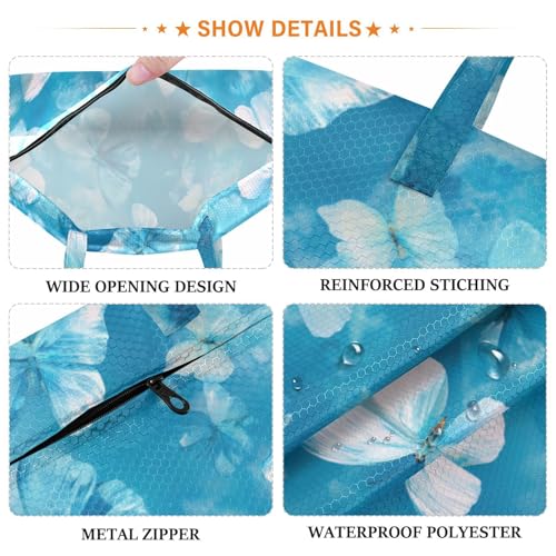 Travel Laundry Bags 2 PC Wet Dry Bag with Handle Dirty Clothes Organizer for Swimsuits Beach Camping Waterproof Washable Ink Blue Butterfly - color: Ink Blue Butterfly