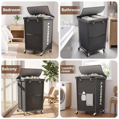 Laundry Hamper with Wheels and Lid, 150L Large Rolling Laundry Basket Gray - color: Grey, size: 150L