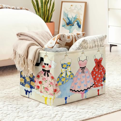 Pretty Dress Pattern Foldable Laundry Basket Hamper with Handles, 56L Large Capacity Toy Storage Organizer, Collapsible Clothes Hamper for Home Decor and Bedroom Organization. - color: Pretty Dress Pattern