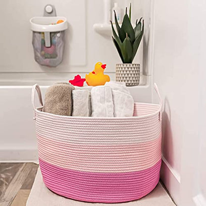 OrganiHaus Round Toy Basket & Blanket Basket, Cotton Rope 20x13" - color: 3-toned Pink, size: Wide