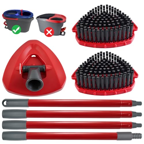 Mop Handle Replacement for Ocedar 4 Section 30" to 58" Adjustable Mop Handle for O Cedar Mop Stick with 2 Pack Upgrade Scrub Brush and 1 Mop Base for Ocedar RinseClean 2 Tank System for Deep Cleaning