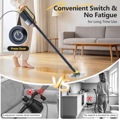 10-in-1 Steam Mop with Detachable Handheld Steam Cleaner - color: Warm Gray and Yellow