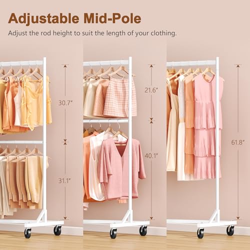 Hoctieon Double Rod Z Rack, Rolling Clothes Racks with Z-Base, Adjustable Clothing Rack, Standing Clothes Rack, Metal Clothing Racks for Hanging Clothes, Portable Garment Rack, White - color: White (1 Pack)