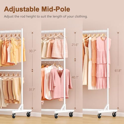 Hoctieon Double Rod Z Rack, Rolling Clothes Racks with Z-Base, Adjustable Clothing Rack, Standing Clothes Rack, Metal Clothing Racks for Hanging Clothes, Portable Garment Rack, White - color: White (1 Pack)