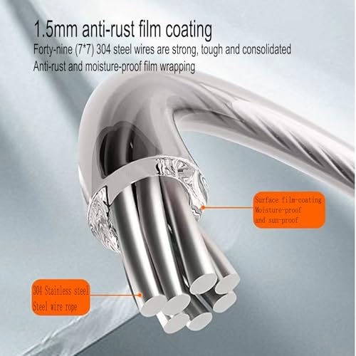 Anti-Sagging Clothes Line Thickened Steel Wire Retractable Clothesline Heavy Duty Clothesline Wall Mounted Matte Black Finished - size: 5.1 m Anti-Sagging and Retractable ClothesLine
