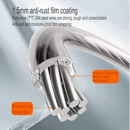 Anti-Sagging Clothes Line Thickened Steel Wire Retractable Clothesline Heavy Duty Clothesline Wall Mounted Matte Black Finished - size: 5.1 m Anti-Sagging and Retractable ClothesLine