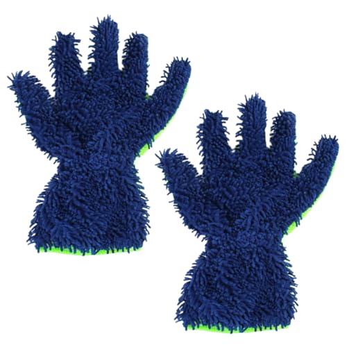 2PCS Microfiber Car Wash Mitts, Double-Sided 5-Finger Dusting Gloves, Anti-Scratch Chenille Drying Towel, Vehicle Interior & Exterior Detailing Tool for Cleaning Wheel Tight Spot (Blue) - color: Blue
