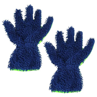 2PCS Microfiber Car Wash Mitts, Double-Sided 5-Finger Dusting Gloves, Anti-Scratch Chenille Drying Towel, Vehicle Interior & Exterior Detailing Tool for Cleaning Wheel Tight Spot (Blue) - color: Blue