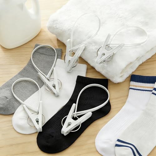30 Piece Set of Multi-Purpose Laundry Hook and Loop, White Hanger Clips for Pants, Wardrobe Organizer with Plastic Rope Buckle, Suitable for Hats, Socks, Boots, Towels, Bathroom