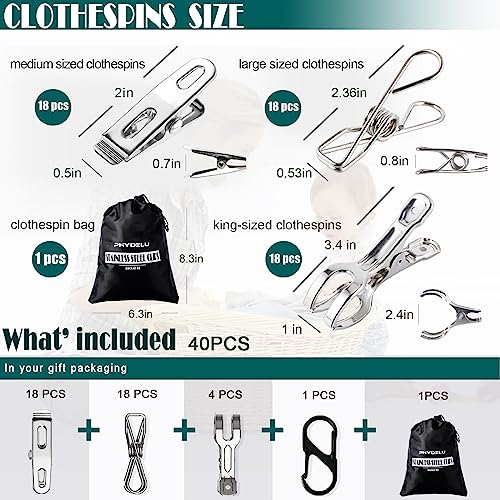Clothes Pins Metal Stainless Steel Clothespins Laundry Pin Bag Photo Clips - size: 40pcs small size Clothes Pins