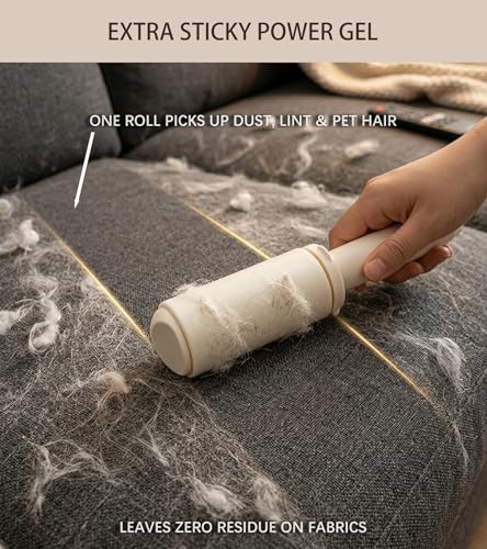 Reusable Lint Rollers 2 Pack with Cover for Clothes, Cream - color: Cream