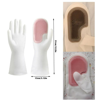 2 Pair Dishwashing Gloves with Scrubbing Bristles Dishes Washing Glove Brush Scrapper for Household Cleaning Kitchen Bathroom Car Garden