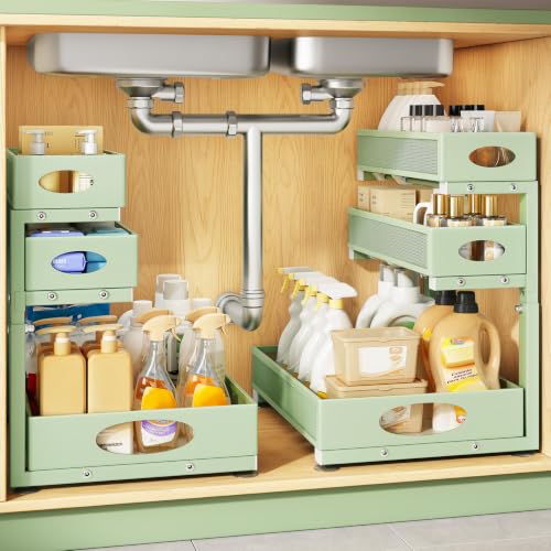 Kitstorack Under Sink Organizer 3-Tier Slide Out Drawer 2-Pack Green - color: Green, size: 2-Pack