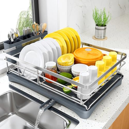 SNTD Dish Drying Rack for Kitchen Counter, 11.8" W x 16.7" L, Silver - color: Silver