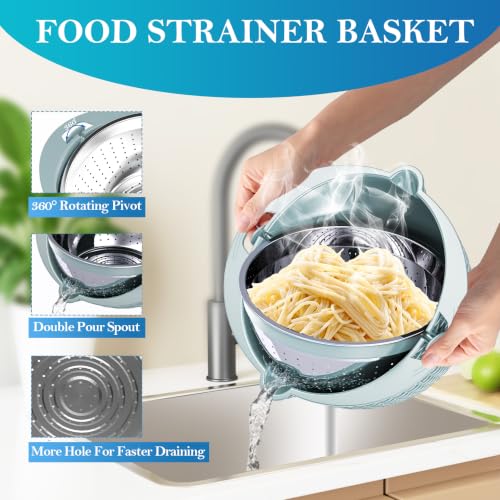4 in 1 Colander with Mixing Bowl Set, Colander for Kitchen, Strainers and Colanders, Pasta Strainer, Fruit Cleaner, Veggie Wash, Aesthetic Kitchen Essentials - Blue - color: Blue
