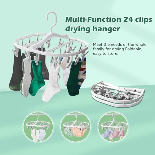 Premium Foldable Clothes Drying Hanger with 24 Clips, Anti-Rusty Plastic Drying Rack for Socks, Lingeries, Delicates and Baby Clothes (Grey) - style: 24 Clips (Grey)