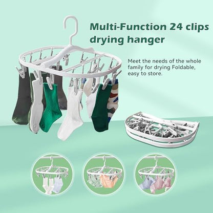 Premium Foldable Clothes Drying Hanger with 24 Clips, Anti-Rusty Plastic Drying Rack for Socks, Lingeries, Delicates and Baby Clothes (Grey) - style: 24 Clips (Grey)