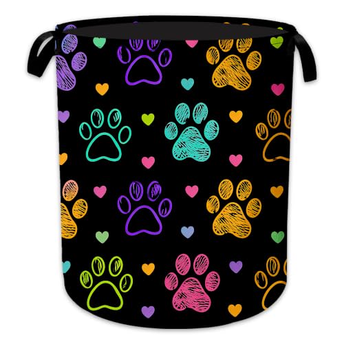 Laundry Hamper, Cat Paw Collapsible Colorful Hearts Laundry Baskets Waterproof Oxford Cloth With Handles, Clothes Storage Bucket For Bathroom/Bedroom 16" x 20.8" - color: Cat Paw