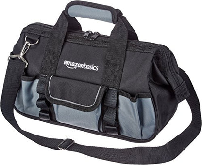 Amazon Basics Durable Wear-Resistant Tool Storage Bag with Adjustable Shoulder Strap,Portable Tool Organizer,16 Pockets,12 in,Black & Gray,(Pack of 8) - size: Small Standard Bag (Pack of 8)