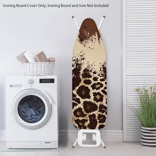 Cheetah Cow Print Ironing Board Cover Soft Stretchy Household Iron Board Covers with Elasticized Edges Fits Standard 54" x 15" Inch Boards Non Stick Stain Scorch Resistant - color: Brown - Cheetah Cow