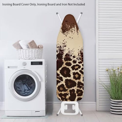 Cheetah Cow Print Ironing Board Cover Soft Stretchy Household Iron Board Covers with Elasticized Edges Fits Standard 54" x 15" Inch Boards Non Stick Stain Scorch Resistant - color: Brown - Cheetah Cow