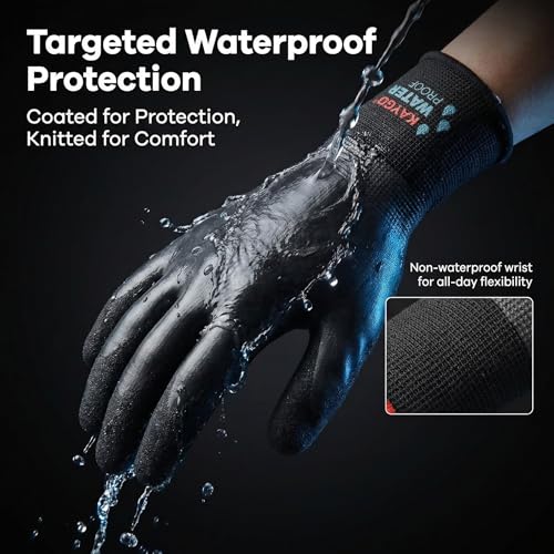 KAYGO Waterproof Work Gloves, Non-Slip Double Latex Coated, KG150 - color: Black, size: X-Large