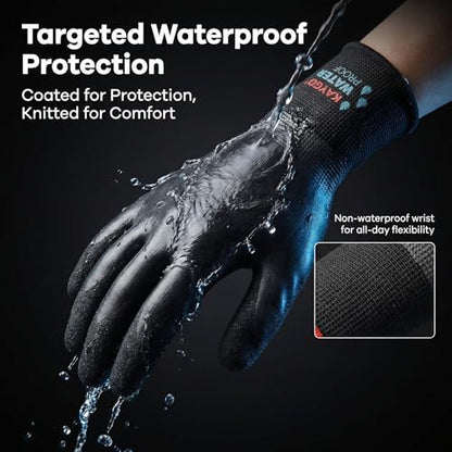 KAYGO Waterproof Work Gloves, Non-Slip Double Latex Coated, KG150 - color: Black, size: X-Large