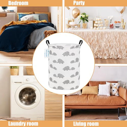 Round Laundry Basket Collapsible Storage Hamper Love Elephant - color: Full Love Elephant