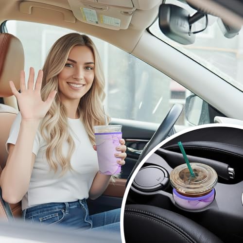 Iced Coffee Sleeve Reusable Neoprene Cup Sleeves, Purple Marble - color: Purple Marble