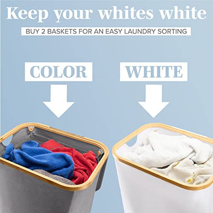 LONBET Laundry Basket with Lid, Made from Breathable Fabric | Aesthetic Clothes Hampers for Laundry with Side Handles & Sturdy Bamboo Frame (26 Gallons - Single, Light Gray) - color: Light Gray, style: 26 Gallons - Single