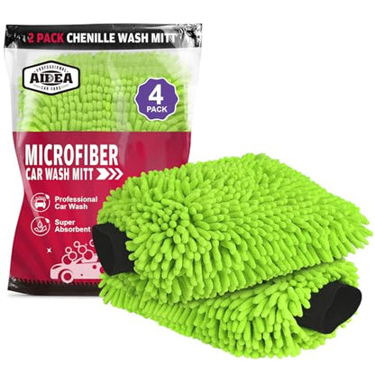 AIDEA Car Wash Mitt Microfiber, 4PK,Car Wash Brush, Green 8''X12'' - color: Green, size: 4PK-8''X12''