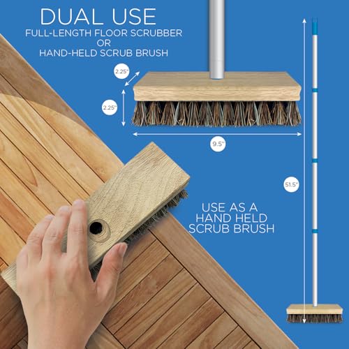 LOLA Deck Scrub Brush, 9" x 3.5" Head w/Palmyra & PVC Bristles for Outdoor Cleaning, Removes Dirt & Grime from Patios, Decks, Grout, 9 CT - color: Palmyra & Pvc Deck Broom -Steel Handle, size: 9 Pack