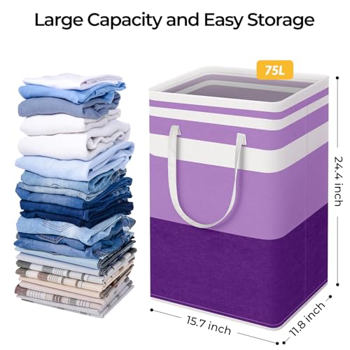 HomeHacks 2 Pack Laundry Baskets, Laundry Hampers Bags (Purple 75Lx2) - color: Purple, size: 75L