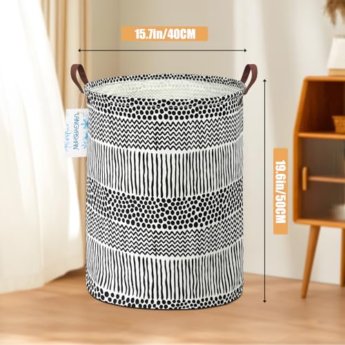 Round Laundry Basket Collapsible Storage Hamper Organizer Black Line - color: Black line