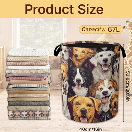 Cute Dog Collapsible Laundry Basket,Pet Faces Waterproof Oxford Cloth Hamper with Handles,Portable Storage Organizer for Laundry Room Bedroom - color: Cute Dog,Pet Faces