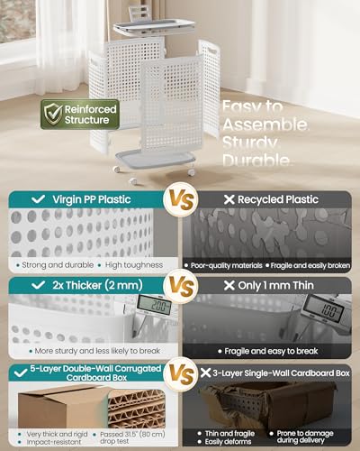 SONGMICS Laundry Hamper with Wheels, 75 L Laundry Basket with Lid - color: White + Gray, size: Lid and Wheels