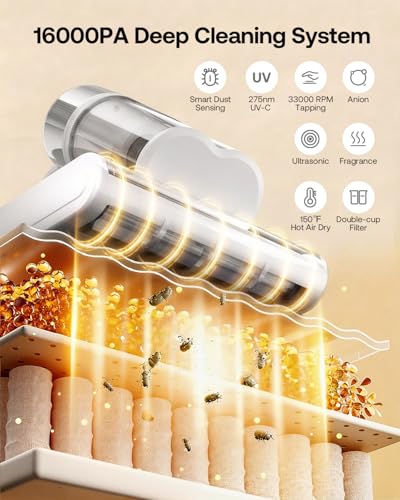 Trucozie Mattress Vacuum Cleaner with 275nm UV-C Light & 149℉ Heat, 16Kpa Powerful Suction Bed Vacuum for Pet Hair & Dander, Smart Dust Sensor, Anion & Aromatherapy, Corded for Bed, Sofa, Couch, White - color: White