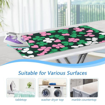 Ironing Mat Portable Ironing Pad Ironing Blanket for Table Top Heat Resistance Double-Side Using Travel Large 47.2 x 27.6 Inch Foldable Lightweight Clover Hearts - color: Clover Hearts
