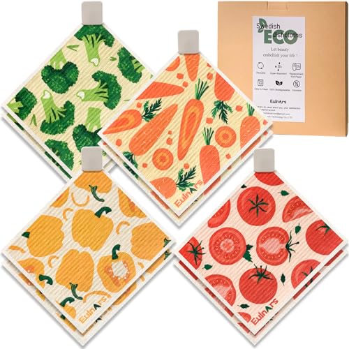 Eulnars Reusable Paper Towels, Swedish Dishcloths for Kitchen 8-Pack, Non-Scratch Swedish Dish Towels, Super Absorbent Cellulose Dish Cloths, No Odor Dish Rags - color: Vegetable