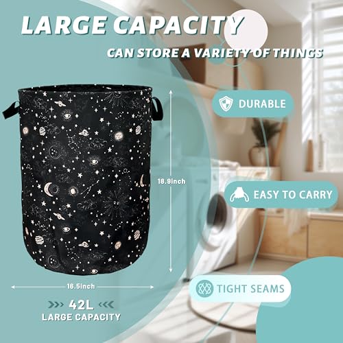 Moon and Stars Laundry Basket Oxford Cloth Foldable Hamper 18.9" x 16.5" - color: Funny Moon and Stars Galaxy